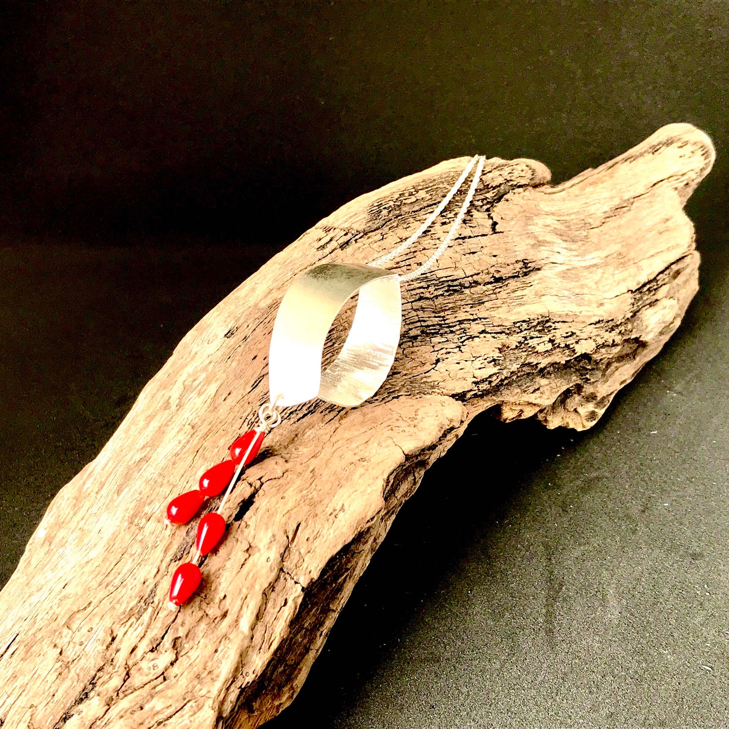 Silver Oval Shape with Coral Pendant
